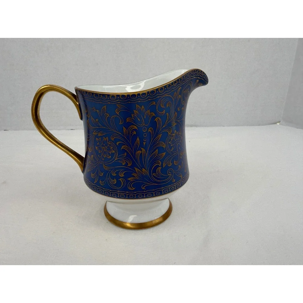 Sango China Aristocrat 3690 Creamer Pitcher Cobalt Blue Gold Filigree‎ Japan